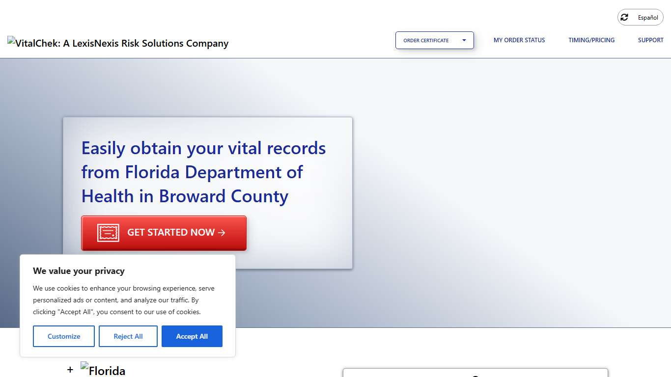 Florida Department of Health in Broward County (FL) Order Certificates - VitalChek