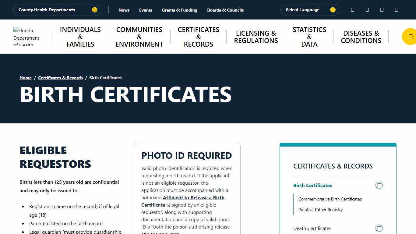 Birth Certificates - Florida Department of Health